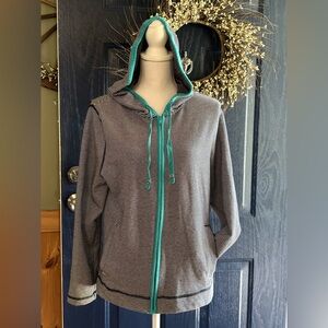 Talbots Black & White Striped Full-Zip Hoodie size Large.